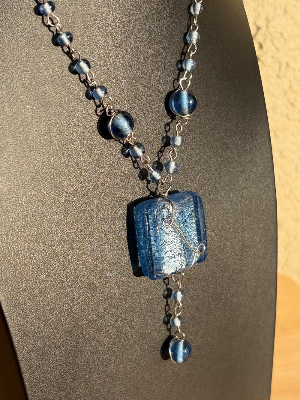 Handcrafted Blue Glass Pendant Necklace